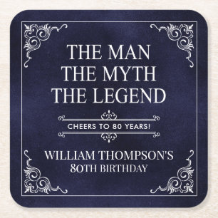 Het Man The Myth The Legend 80th Birthday Vierkante Kartonnen Onderzetter