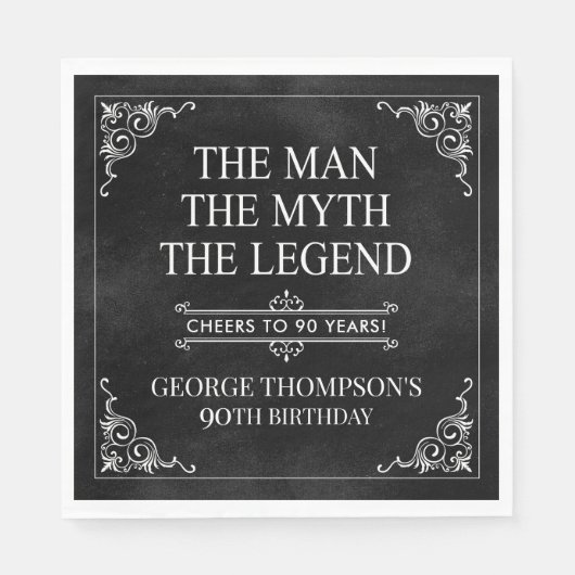 Het Man The Myth The Legend 90th Birthday Black Servet (Voorkant)