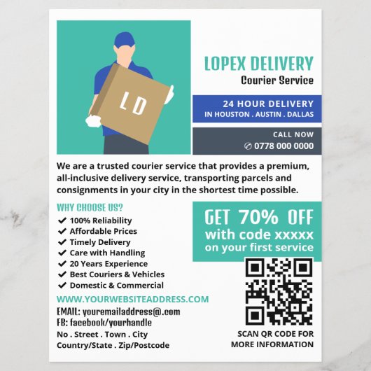 Het Man van de koerierslevering, de koeriersdienst Flyer (Voorkant)