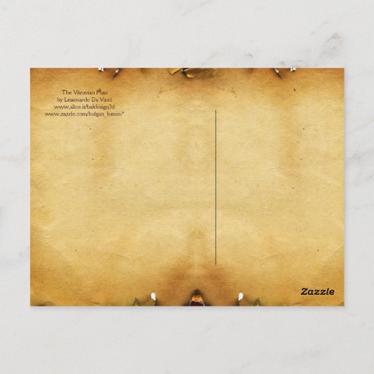 Het MAN VITRUVIAN, Antiek bruin perkament Briefkaart (Achterkant)