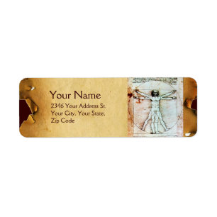 Het MAN VITRUVIAN, Antiek bruin perkament Etiket