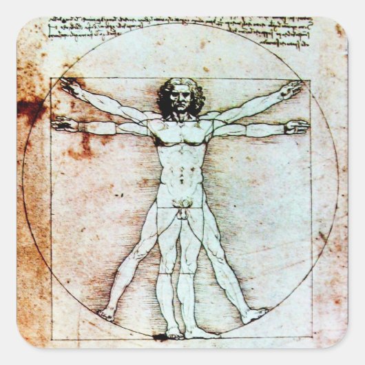 Het MAN VITRUVIAN, Antiek bruin perkament Vierkante Sticker (Voorkant)