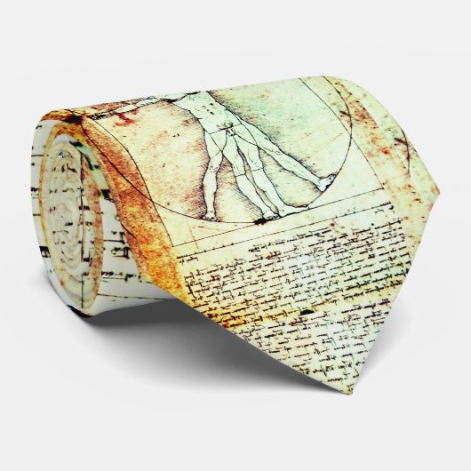 Het MAN VITRUVIAN, Antiek wit bruin perkament Stropdas (Opgerold)