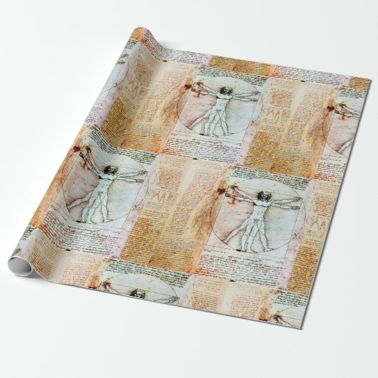HET MAN VITRUVIAN VAN Leonardo Antiek Parchment Cadeaupapier (Uitgerold)
