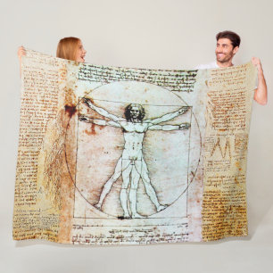 HET MAN VITRUVIAN VAN Leonardo Antiek Parchment Fleece Deken