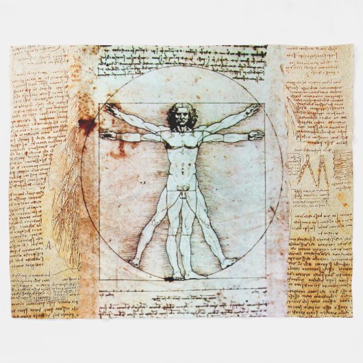 HET MAN VITRUVIAN VAN Leonardo Antiek Parchment Fleece Deken (Voorkant (Horizontaal))