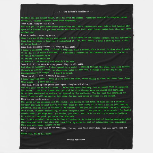 Het Manifest van de Hacker Fleece Deken (Voorkant)
