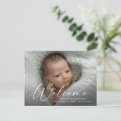 Het manuscript Welkome Foto Geboortedank Briefkaart (Staand voorkant)