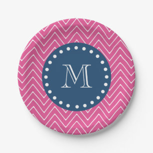 Het marineblauwe, Hete Roze Patroon van de Papieren Bordje