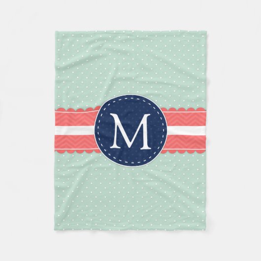 Het Marineblauwe Monogram van het Koraal van het Fleece Deken (Voorkant)