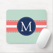 Het Marineblauwe Monogram van het Koraal van het Muismat (Met muis)