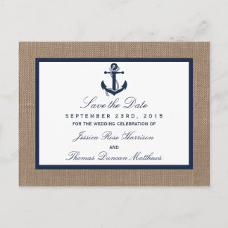 Het marinesanker op het Collectie van de Burlap Be Aankondigingskaart