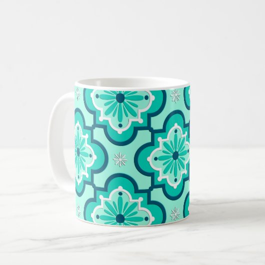 Het Marokkaanse Tile Pattern, Aqua en Turquoise Koffiemok (Voorkant links)
