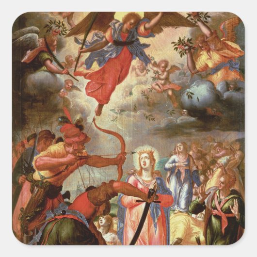 Het martelaarschap van St. Ursula, begin 17e eeuw Vierkante Sticker (Voorkant)