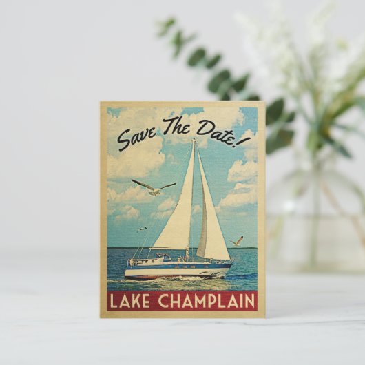 Het meer ChamPlain redt de datum van de zailboot Aankondigingskaart (Staand voorkant)