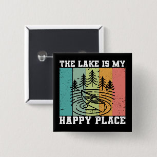 Het meer is mijn Happy Place Distress Vintage Lake Vierkante Button 5,1 Cm