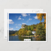 Het meer van Bled met bomen in herfstkleuren in Sl Briefkaart (Voorkant / Achterkant)