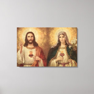 Het meest heilige hart van heilige Jezus en heilig Canvas Afdruk