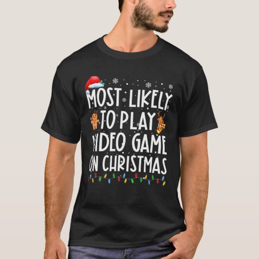 Het meest waarschijnlijke om videospel op kerstker t-shirt (Voorkant)