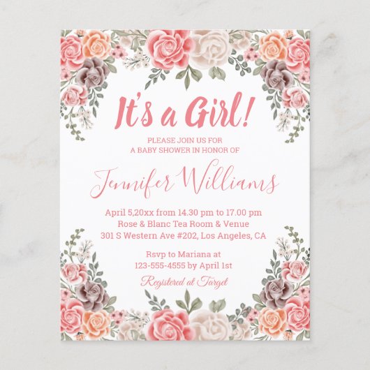 het meisje baby shower boho flower flyer (Voorkant)