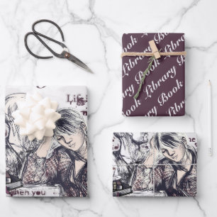 Het meisje dat een boek leest inpakpapier vel