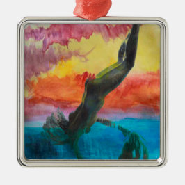 Het meisje en de dolfijn metalen ornament