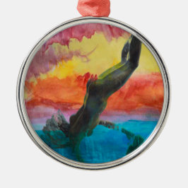 Het meisje en de dolfijn metalen ornament