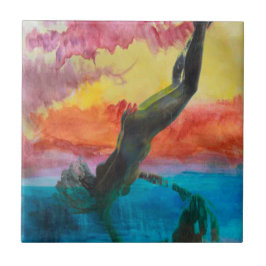 Het meisje en de dolfijn tegeltje