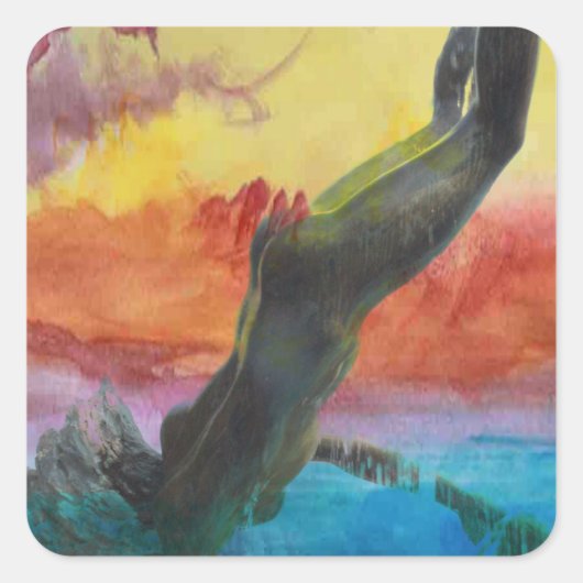 Het meisje en de dolfijn vierkante sticker (Voorkant)