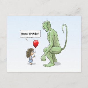Het meisje en de grote groene kobold briefkaart
