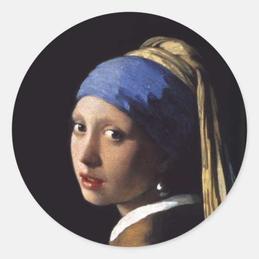 Het meisje met een parel dat Johannes Vermeer verd Ronde Sticker (Voorkant)