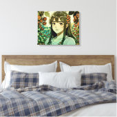 Het meisje met kersenvruchten - Moderne illustrati Canvas Afdruk (Insitu (Slaapkamer))