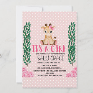 Het meisje, roze, Giraffe, Baby shower Kaart