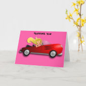 Het Meisje van de blonde in Rode Sportwagen Kaart (Gele Bloem)