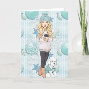 Het Meisje van de blonde met Wit Puppy Feestdagen Kaart
