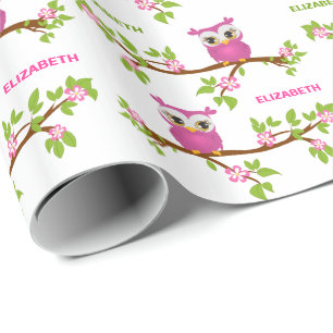 Het Meisje van de Owl op een de Naam van de Tak Ve Cadeaupapier