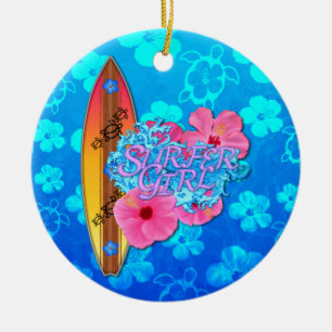 Het Meisje van Surfer Keramisch Ornament