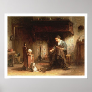 Het Mending van de Netten (olie op paneel) Poster