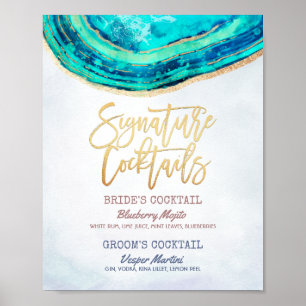 Het Menu Blauwgroen Gold Agate Geode van de Drink Poster