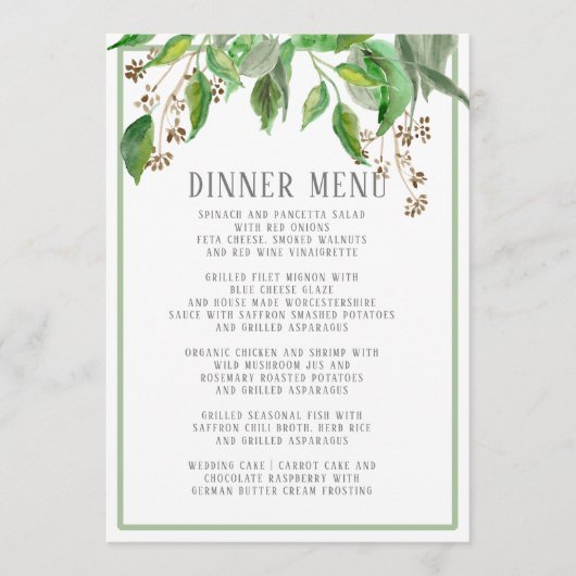 Het menu Dinner Summer Foliage Greenerage Eucalypt (Voorkant)