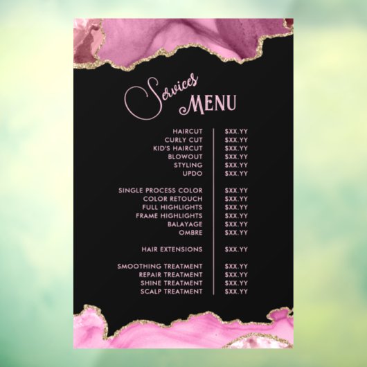 Het menu Hot Pink Agate Services Raamsticker (Vel 3)
