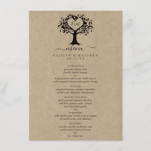 Het menu Rustic Heart Tree Wedding Collectie (Voorkant)