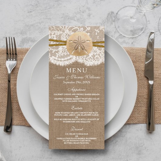 Het menu Rustic Sand Dollar Wedding Collectie