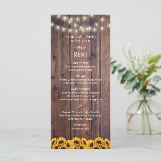 Het menu Rustige Sunflower & String Lights Wedding (Staand voorkant)