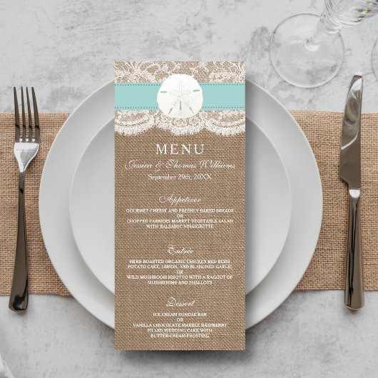 Het menu Turquoise Sand Dollar Wedding Collectie