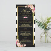 Het Menu van de bruiloft  Floral Black White Strip (Staand voorkant)