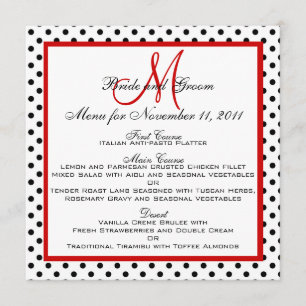 Het Menu van de bruiloft Kaarten Stippen Rood Mono