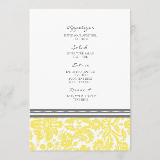 Het Menu van de bruiloft Lemon Gray Damask Pattern (Voorkant)