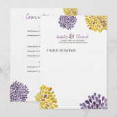 Het Menu van de bruiloft Paarse & Gele Dadhlia Blo (Voorkant / Achterkant)