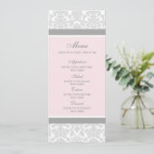 Het Menu van de bruiloft Roze Grijze Floral Damask (Staand voorkant)